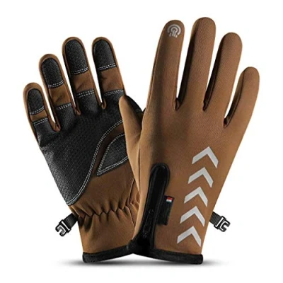 Image of Winter Gloves, Touch Screen Cycling Thermal Gloves for Men Women Touchscreen Warm Cold Weather Windproof Waterproof Driving Running Camping Hiking,Brown,L