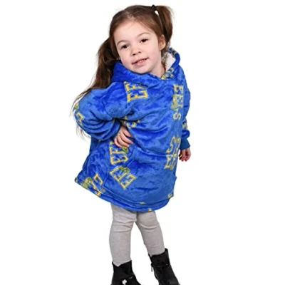Image of True Face Kids Blanket Hoodie Oversized Girls Ultra Plush Soft Giant Sherpa Hooded Boys Sweatshirt Royal Eels
