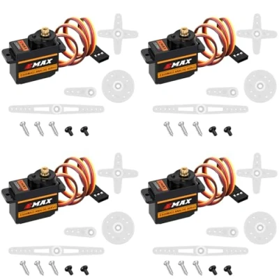Image of HAWK&#039;S WORK Micro Servo 9g, Metal Geared Motor Kit for Robot Arm RC Plane Helicopter Car Boat, STEM &amp; Raspberry Pi Project (Emax ES08MA II) (4 Pcs)