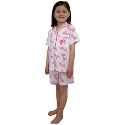 Image of Barbie Girls Pyjamas Short Button Down Pjs Set, Ages 3 to 10 Years, Official Merchandise (as8, age, 3_years, 4_years, regular) Pink