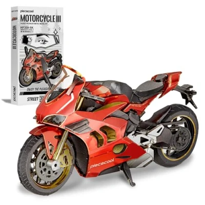 Image of Piececool 3D Puzzle Metal Silver Motorcycle, Classic Transportation Craft Model Kits for Adults to Build, Puzzles Adult Teens 304 Stainless Steel, Ideal as Gifts, Home Decoration, 218 Pieces