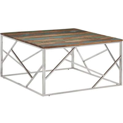 Image of vidaXL Coffee Table Silver Stainless Steel and Solid Wood Reclaimed