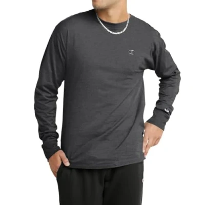 Image of Champion Men&#039;s, Classic Long Sleeve, Comfortable, Soft T Shirt (Reg. Or Big &amp; Tall), Granite Heather, S