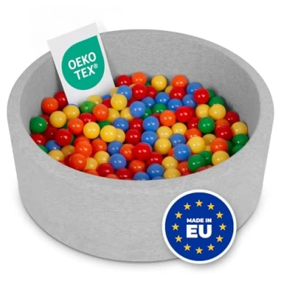 Image of Selonis Soft Ball Pit Pool 90X30cm/200 Balls Round For Baby Toddler Foam, Light Grey:Yellow/Green/Blue/Red/Orange