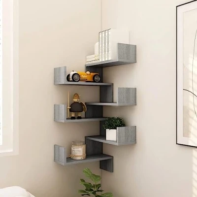 Image of Floating Corner Shelf, Wall Storage Shelf Mounted Display Shelves 2 pcs Grey Sonoma 40x40x50 cm Engineered Wood
