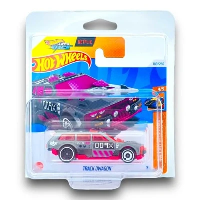 Image of Hot Wheels Track Dwagon (Grey &amp; Pink) 4/5 HW Champs 2024 189/250 (Short Card) includes a KLAS Car Keeper Protector Case HRY74