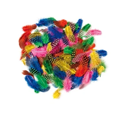 Image of Baker Ross EV1392 Speckled Feathers, Perfect for Children to Decorate Costumes, Hats and Collages, Ideal School, Home Craft Group Projects (Pack of 120)