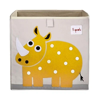Image of 3 Sprouts Toy Storage Cube 13 inch Kids Box Collapsible Fabric Organiser Bin for Nursery, Children’s Room, Playroom, Rhino