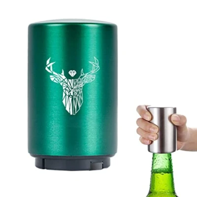 Image of Push Down Bottle Opener,Magnetic Openers,Beer Openers for Men Automatic Opener,Beer Cap Opener Tool,Kitchen Gadgets Novelty Unique Gifts Men(Green Flower)