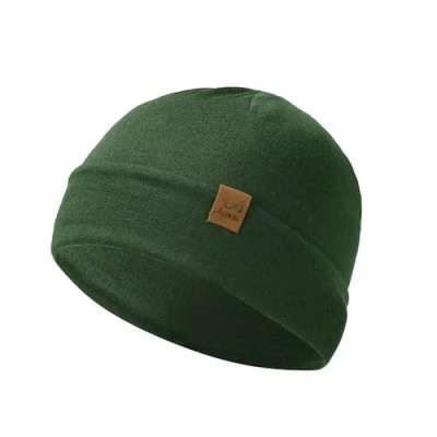 Image of ACUSHLA 100% Merino Wool Cuff Beanie for Men &amp; Women Knitted Winter Hat Unisex Watch Cap Skull Wrap Cold Weather Green