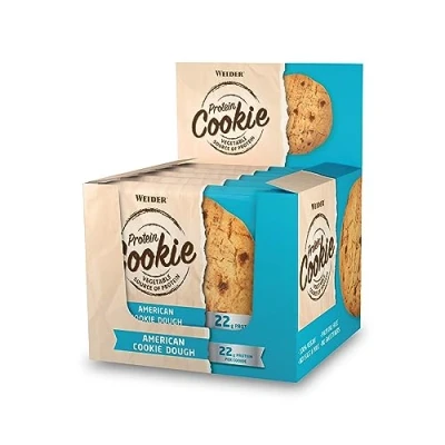 Image of Weider Protein Cookie (12x90g) American Dough Flavour. Delicious Giant Plant based High Content of up to 22g/serving, handy individual packs, for Extra and Energy, Vegan