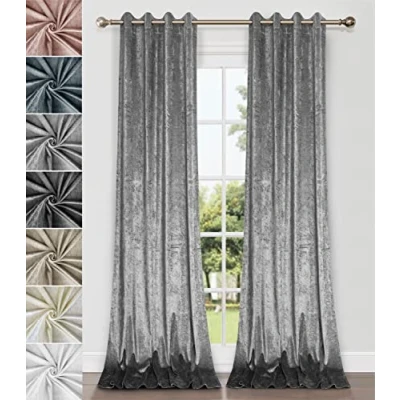 Image of Home Direct Pair of Crushed Velvet Curtains, Eyelet Ring Top, Unlined, Dark Grey, 2 panels, 140cm x 260cm 55&quot; 102&quot;