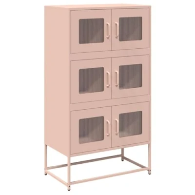 Image of vidaXL steel highboard pink modern sideboard cabinet 68x39x123 cm ample storage for kitchen/living room with adjustable doors