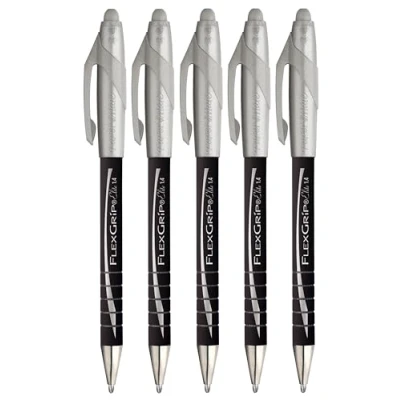 Image of Paper Mate Flexgrip Elite Retractable Ballpoint Pens Large Broad 1.4mm Wide Point Black Ink Pack of 5