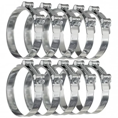 Image of 10 Pack 60mm &gt; 63mm T Bolt Hose Clamps Zinc Turbo Pipe Clips