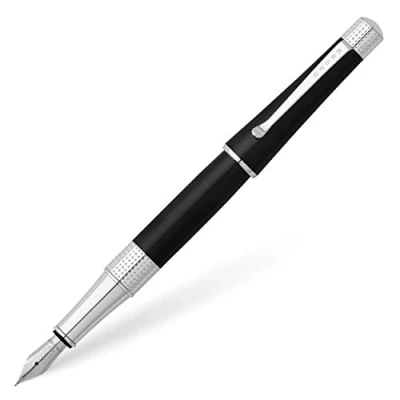 Image of CROSS Beverly Black Lacquer Fountain Pen with Polished Chrome Appointments and Medium Stainless Steel Nib incl. Luxury Gift Box Refillable Cartridge