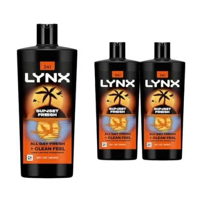 Image of Lynx XXL Body Wash Multipack Sunset Fresh 3 in 1 Men&#039;s Shower Gel for Hair, Face &amp; 12H Sweat and Odour Protection Energising Mango Mandarin Scent 700ml, Pack
