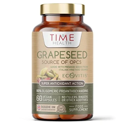 Image of OPC Grape Seed Extract Capsules Min. 95% OPCs Made with Italian Vineyard Grapes Ecovitis™ UK Supplement Zero Additives GMP Standards Vegan