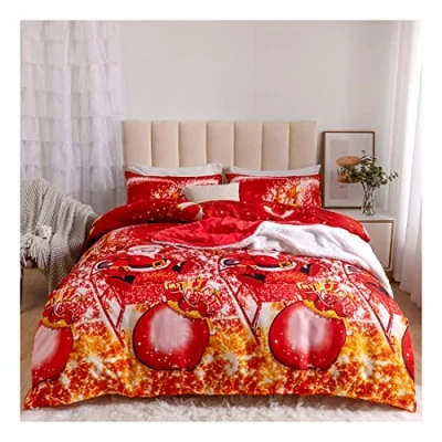 Image of AAHO IT&#039;S ALL ABOUT HOME Christmas Duvet Cover Set, Father Christmas, Royal Santa Claus, Merry Santa, Xmas Quilt Bedding Comforter Encasement, Matching Pillowcases (Single, Santa)