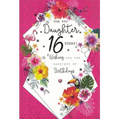 Image of DAUGHTER 16TH BIRTHDAY CARD. MODERN DESIGN 9 X 6 INCHES