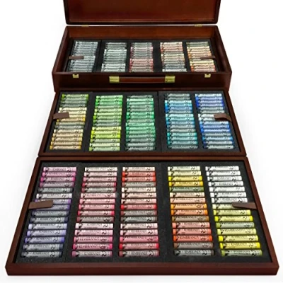 Image of Royal Talens Rembrandt Soft Pastels Box &#039;Excellent&#039; Edition in Wooden Chest 225 Full Length Colours