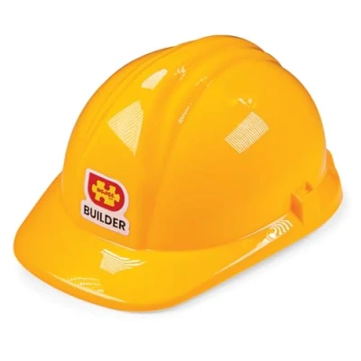 Image of Bigjigs Toys Builder&#039;s Helmet Yellow Kids Hard Hat, Ideal Construction Toy For Pretend Play, Adjustable Size (53cm 56cm) Fits Most Toddlers &amp; Children
