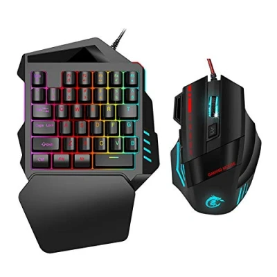 Image of Dpofirs One Hand Gaming Keyboard Mouse Combo, 1000 5500 Adjustable DPI PC Gamer Set Computer Combo LED color backlight for Win 2000/Win XP/Win ME/Vista/Win7/Win8/Android