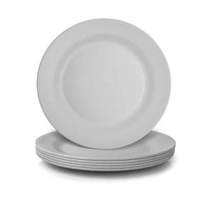 Image of JSYMJSY Plate Set, 6 Piece 28cm Large Dinner Unbreakable Plastic Reusable Loofah Dish Brushes Camping Lightweight BPA Free Microwave Safe Dishwasher Grey