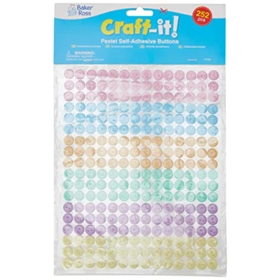 Image of Baker Ross Pastel Self Adhesive Buttons Pack of 252, Kids Spring Craft Supplies (FC356)