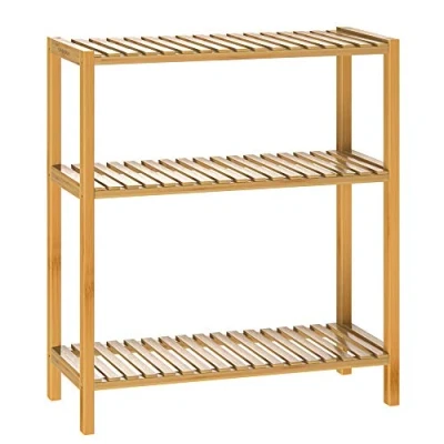 Image of CASARIA Bathroom Shelf Stand Bamboo 3 Shelves 66 x 58 26 cm Shoe Rack Kitchen Flower Shoes Cellar Wood
