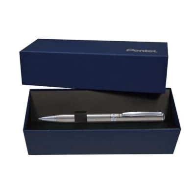 Image of Pentel Sterling Excel B810 Retractable Ballpoint Pen in Silver, Gift Boxed (Single Pen, Black Ink)