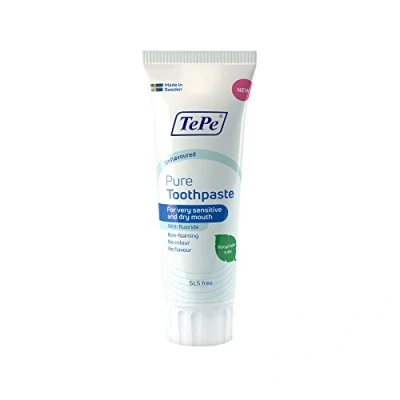 Image of TePe Pure Toothpaste, unflavoured, Very Gentle Everyday Fluoride Toothpaste for Sensitive Gums and Dry Mouth, Age Appropriate Level