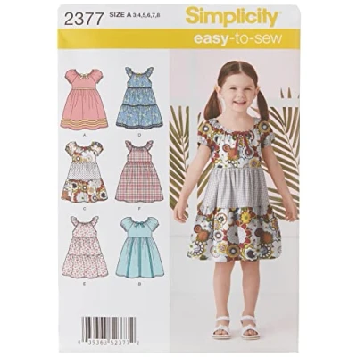 Image of Simplicity A 3 4 5 6 7 8 Sewing Pattern 2377 Childs Dresses, multicolour