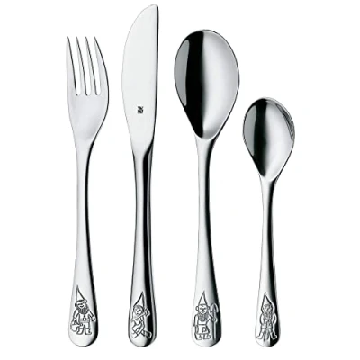 Image of WMF children Cutlery set 4 pieces Zwerge Cromargan 18/10 stainless steel brushed suitable from 3 years with embossed designs