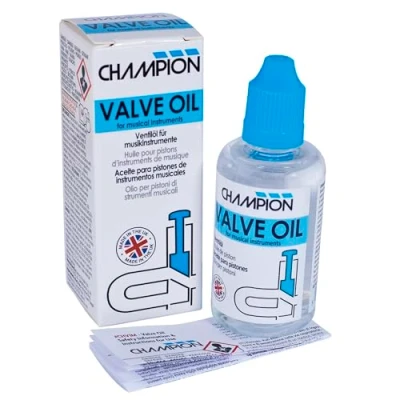 Image of Champion Valve Oil (50ml) for Cornet, Trumpet, Flugelhorn, Tenor Horn, Trombone, Baritone French Euphonium, Tuba. and Rotor Lubrication Brass Musical Instruments. Made In The UK
