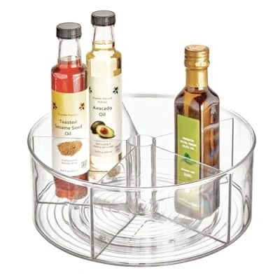Image of iDesign Linus Spice Carousel, Large Herb Rack for Storing Jars, Made of Plastic, Clear, 29 cm 5 Compartments