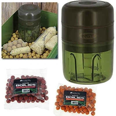 Image of DNA Leisure NGT USB Rechargeable Boilie Bait Grinder Electric Chopper Carp Fishing Tackle with 2x Boilies and 1x PVA Bags