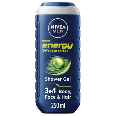 Image of NIVEA MEN Energy Shower Gel Pack of 6 (6 x 250 ml), Moisturising 3 in 1 Body Wash for with Mint Extract, Energising