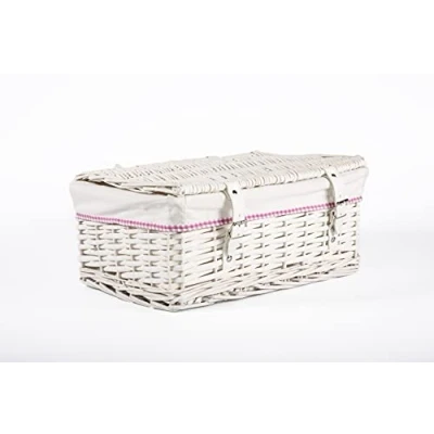 Image of Wicker Storage Hamper with Lid Liner Gift Basket (White, Large)