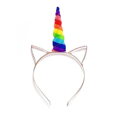 Image of Lizzy ANIMAL EARS BOW TAIL SET Costume Accessory Fancy Dress Party Kids Adults Headband (Metal Rainbow Unicorn GOLD)