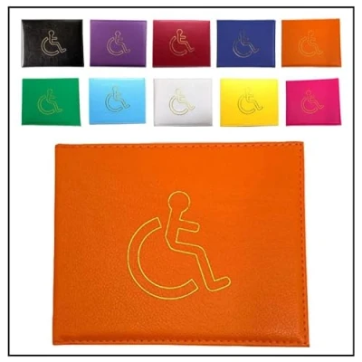 Image of AlezyB 1x Orange Disabled Badge Holder, PU Leather Wallet Protector Parking Permit Cover Holder