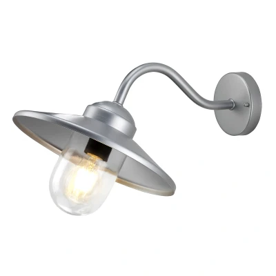 Image of Klampenborg 1 Light Outdoor Fisherman Dome Wall Lantern Silver IP44, E27