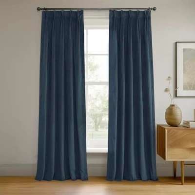 Image of HPD Half Price Drapes Velvet Blackout Curtains/Drapes 84 Inches Long 1 Panel Curtain Signature Pleated for Living Room &amp; Bedroom 25W X 84L, Midnight Blue