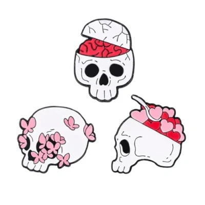 Image of Creative Skull Enamel Brooch Pink Love Skeleton Metal Lapel Pin Badge Punk Halloween Jewelry Accessories Gift