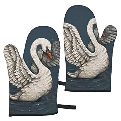 Image of Oven Gloves White Swan Mitts,Heat Resistant Cooking Glove Microwave Baking Mitts (1 Pair)
