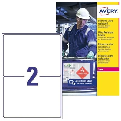 Image of Avery Zweckform L7916 10 Ultra Poly Film Labels 99.1 x 139 MM (Pack of 40 Sheets White