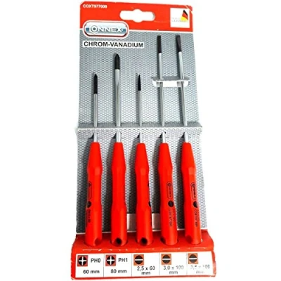 Image of Connex COXT977009 Long Precision Screwdriver Set, Silver/Black/Red, 5 Piece