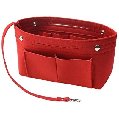 Image of Soyizom Felt Handbag Purse Organiser Liner Shaper Insert Bag in with Keychain for Speedy Neverfull, 8 Colors（Red，Large）