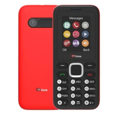 Image of TTfone TT150 Unlocked Basic Mobile Phone UK Sim Free with Bluetooth, Long Battery Life, Dual camera and games, easy to use, durable light weight pay as you go (Red, USB Cable)