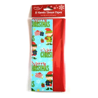 Image of North Pole 8 Sheets Elf Printed Christmas &amp; Plain Red Tissue WrapTissue Paper